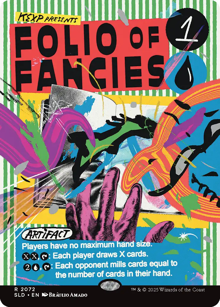 Folio of Fancies, a card from the Secret Lair x KEXP: You Are Not Alone drop. Image credit: Wizards of the Coast