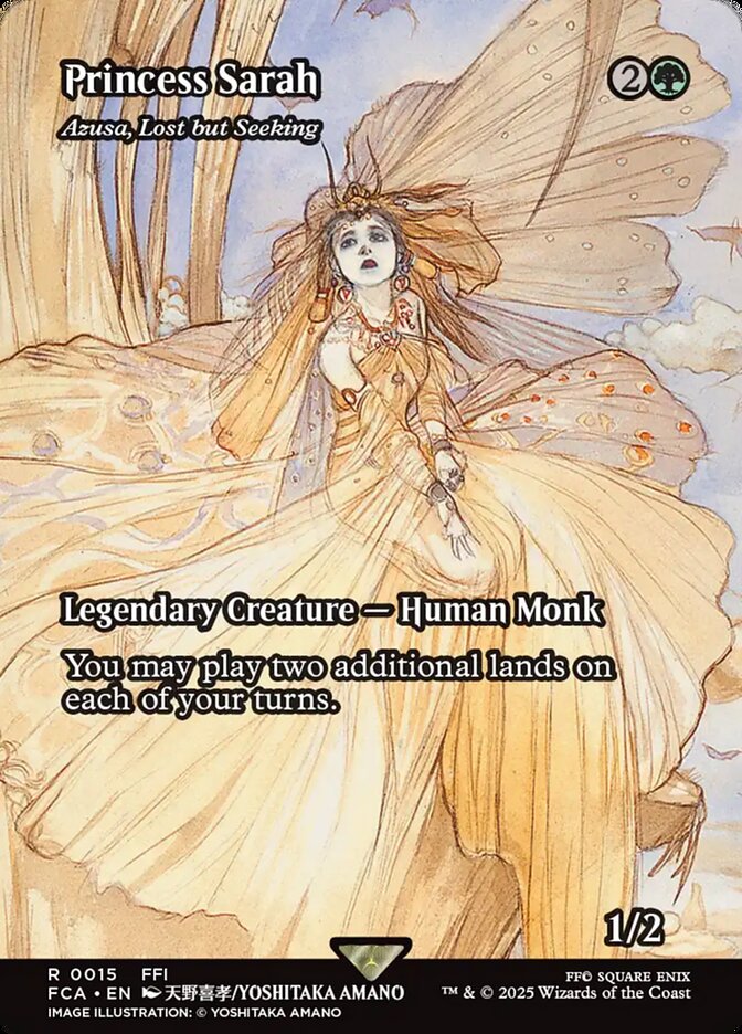 Princess Sarah, a reskin of Azusa, Lost but Seeking. From the Through the Ages bonus sheet, previewed May 19th. Image credit: Wizards of the Coast and Square Enix
