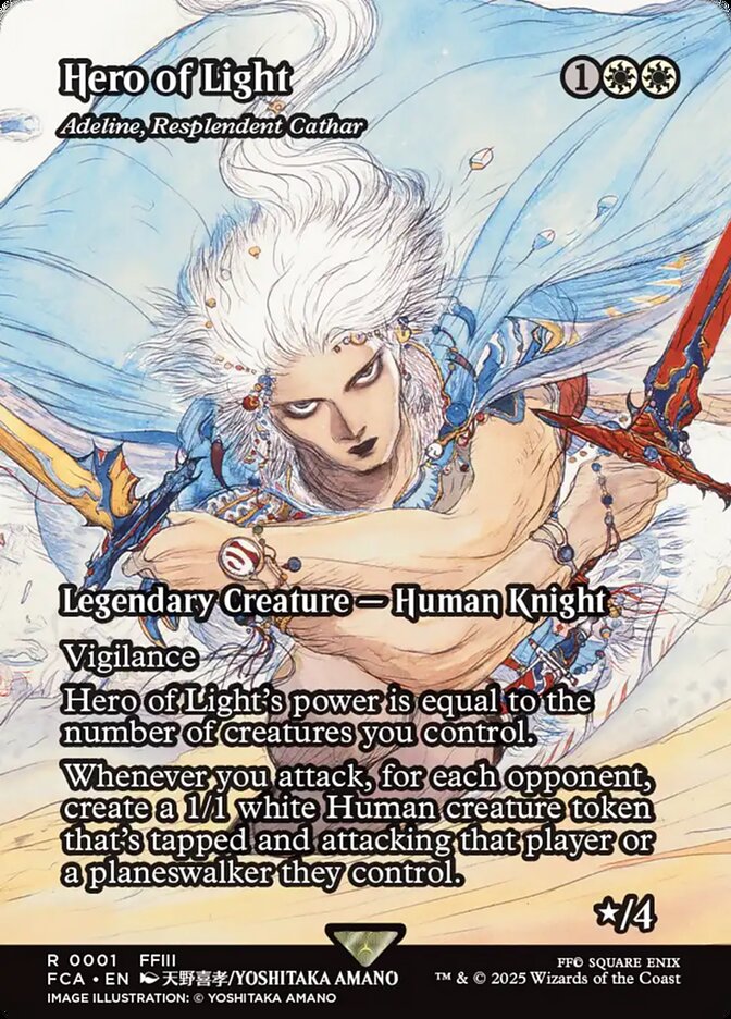 Hero of Light, a reskin of Adeline, Resplendent Cathar. Image credit: Wizards of the Coast and Square Enix