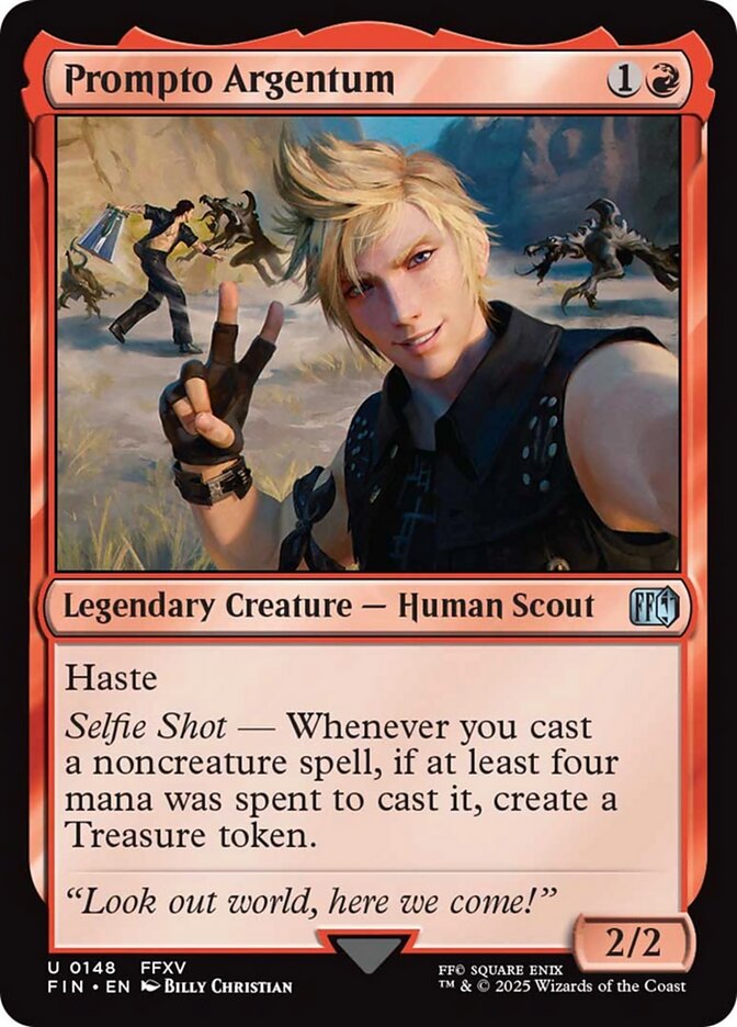 Prompto Argentum, a new card from MTGFIN. Previewed late in the day on Wednesday, May 22nd. Image credit: Wizards of the Coast and Square Enix