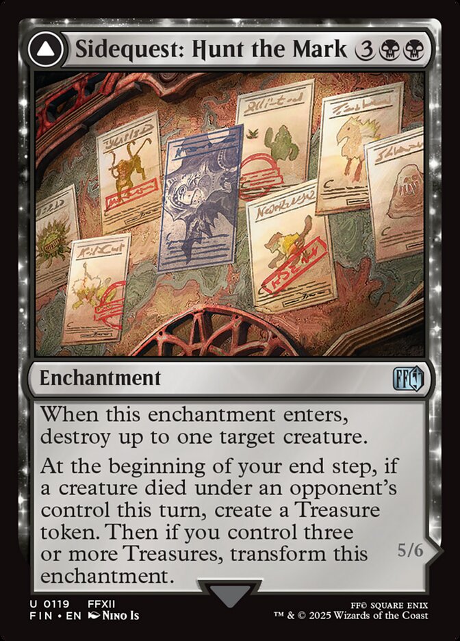 Sidequest: Hunt the Mark, a new card from Final Fantasy. Previewed late in the day on Wednesday, May 21st. Image credit: Wizards of the Coast and Square Enix