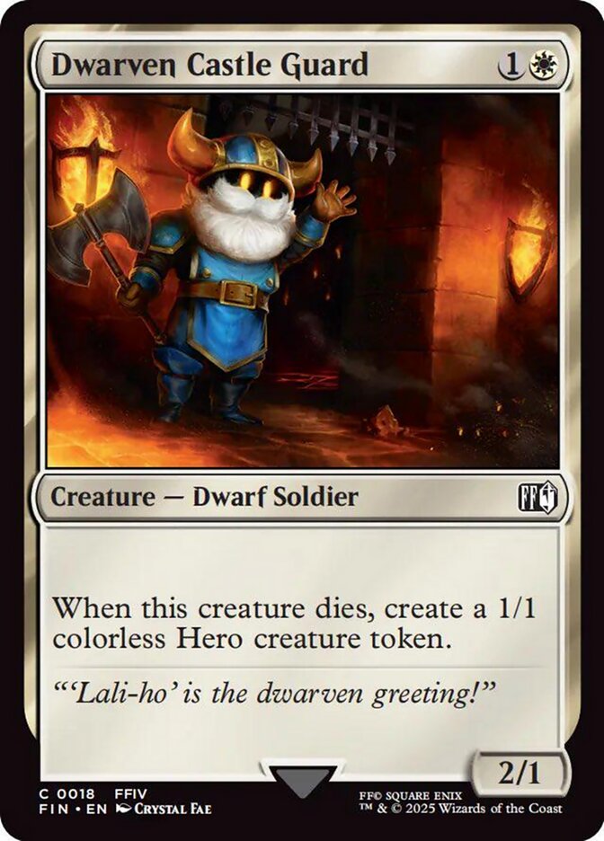 Dwarven Castle Guard, a card from MTGFIN revealed on May 20th. Image credit: Wizards of the Coast and Square Enix