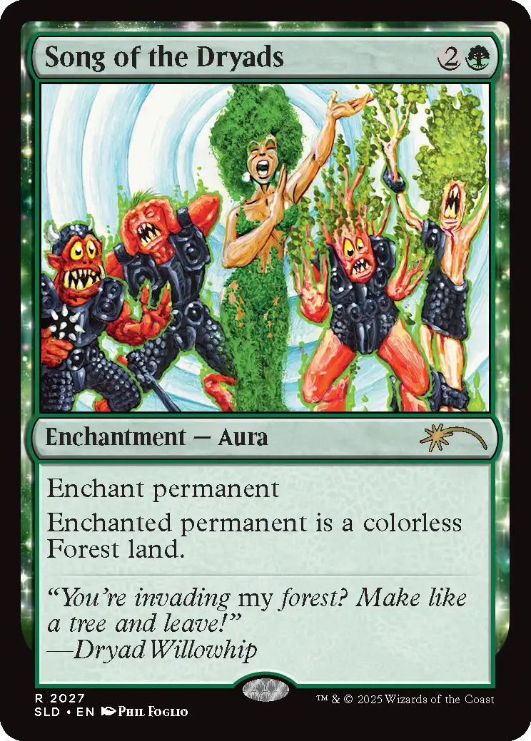 Song of the Dryads, a Secret Lair reprint. Illustrated by Phil Foglio. Image credit: Wizards of the Coast