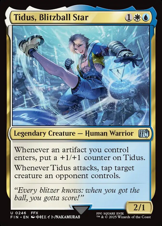 Tidus, Blitzball Star, a card from MTGFIN. Previewed on May 19th. Image credit: Wizards of the Coast and Square Enix