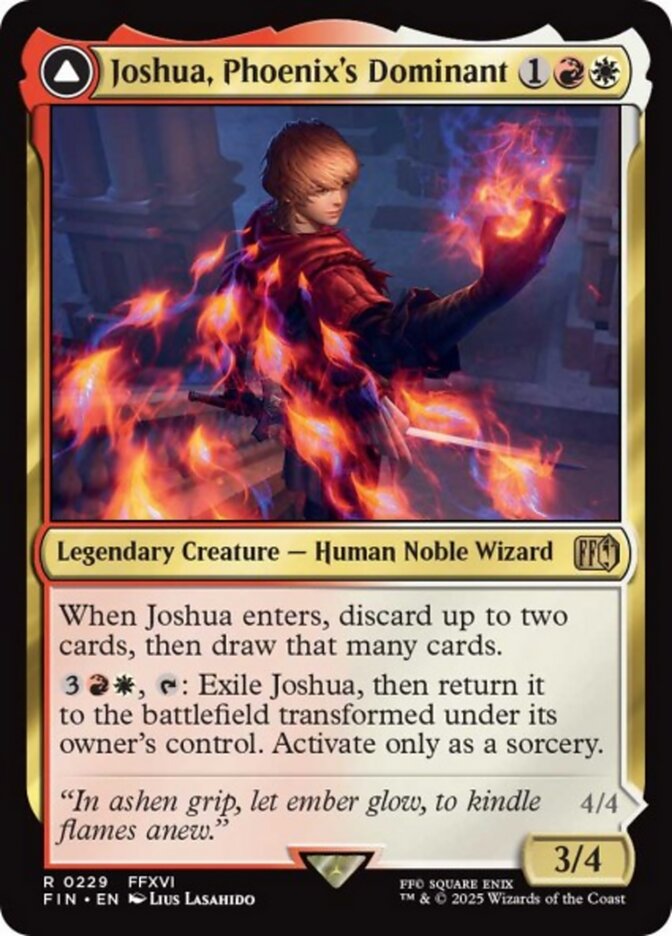 Joshua, Phoenix's Dominant, a card from MTGFIN revealed on May 20th. Image credit: Wizards of the Coast and Square Enix