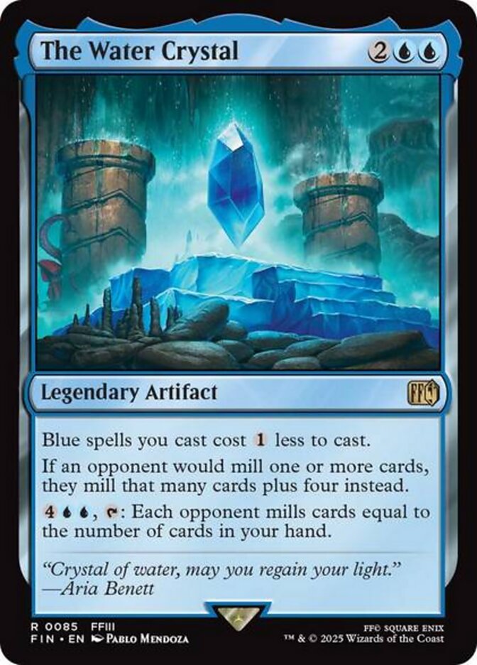 The Water Crystal, a card from MTGFIN revealed on May 20th. Image credit: Wizards of the Coast and Square Enix