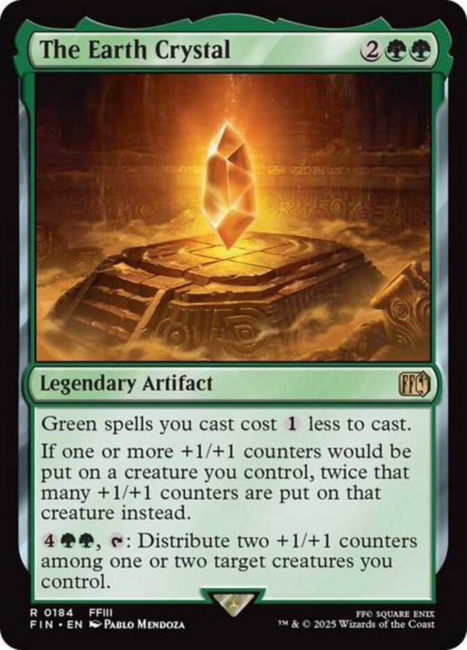 The Earth Crystal, a card from MTGFIN revealed on May 20th. Image credit: Wizards of the Coast and Square Enix