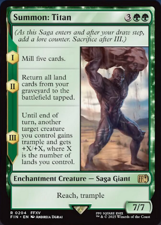 Summon: Titan, a card from MTGFIN revealed on May 20th. Image credit: Wizards of the Coast and Square Enix