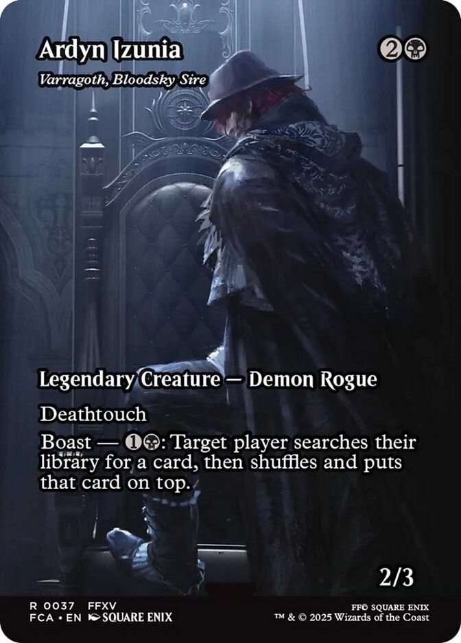 Ardyn Izunia, a reskin of Varragoth, Bloodsky Sire, originally printed in Kaldheim. Image credit: Wizards of the Coast and Square Enix