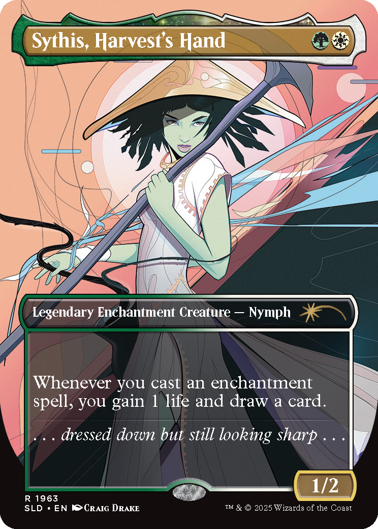 Sythis, Harvest's Hand, a card from the Slay the Day Secret Lair drop. Image credit: Wizards of the Coast
