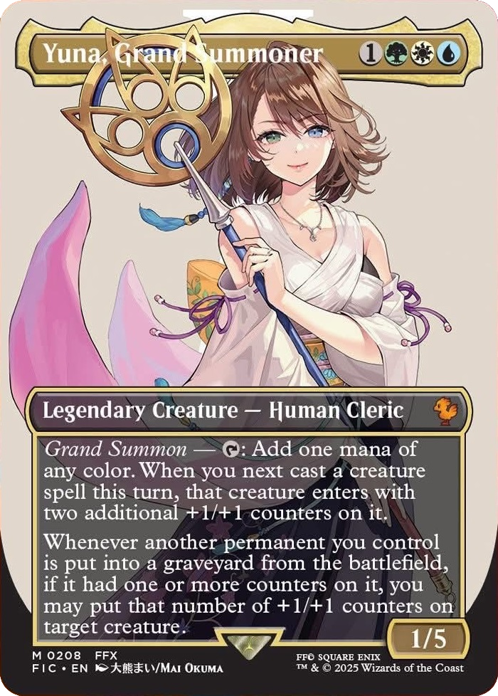 The borderless showcase version of Yuna, Grand Summoner. Image credits: Wizards of the Coast and Square Enix