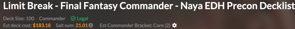 archidekt precon deck title and stats