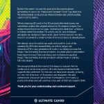 A statement from Ultimate Guard (mostly) decrying its recent use of generative AI. Image source: Ultimate Guard and Andrew Thompson, via Bluesky