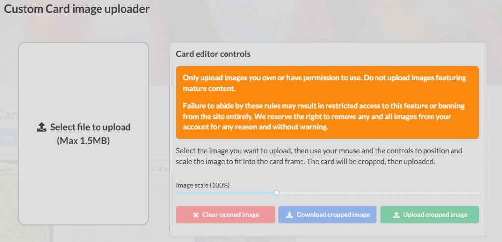Custom card image uploader